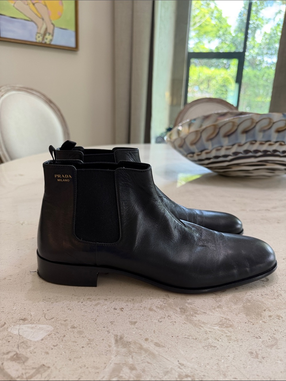 Prada Black Leather Chelsea Ankle Boots